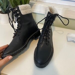 Black leather lace up booties size 7